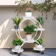 Fin 4 Tiers Rolling Metal Plant Stand Shelves Indoor Outdoor Flower Pot Stand Garden