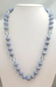 Laura Tyler 1990's Light Blue Lucite Beaded Strand Gold Tone Metal Necklace NWT