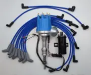 small cap FORD 5.0L 302 EFI to Carb HEI Distributor +BLACK 45K COIL +PLUG WIRES