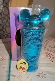 Mickey Mouse Ears Tumbler Studded Metallic Chrome Look Blue Venti New In Box