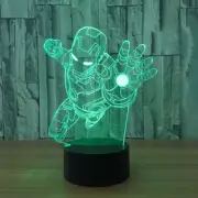 IRON MAN SUPER HERO AVENGERS 3D Acrylic Bedroom Night Light Table Lamp Gift