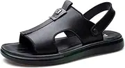 [CLSQLXYJZC] Sandals for Men Leather Adjustable, Summer Wear-resistant Breathable Outsole Open Toe Beach Slippers, Outdoor Soft Anti-skid Texture Walking Sandals