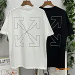 新款OFF WHITE OW經典線條箭頭印花寬鬆短袖T恤男女休閒TEE