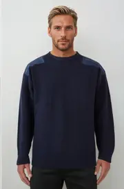 Ansett Wool Navy Jumper With Navy Elbow And Shoulder Patches