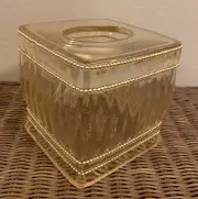 Nicole Miller Ribbed Clear Amber Lucite Tissue Box Cover with Gold Beaded Trim