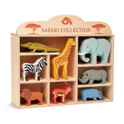 8pc Tender Leaf Toys 38cm Safari Animal Wooden Toy Set w/ Display Shelf Kids 3y+