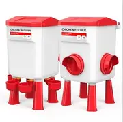 Chicken Feeder Chicken Waterer, Hanging Poultry Feeding, Chicken Coop Accessories, Large Capacity 12KG + 11L Waterer Feeder Set, Automatic Chick Feeder and Waterer Set