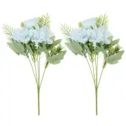 2Pcs 5 Branch Artificial Silk Peony Hydrangea Fake Flowers with Stem, Blue