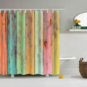 Catzon Vintage Wooden Printed Shower Curtains Bathroom Decor Accessory-20