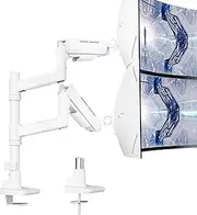 Dual Monitor Mount Vertical for 17-49 Inch Ultrawide Heavy Duty Curved Screen Stacking, Computer Arm Compatible with Samsung and LG Monitor, Gas Spring Adjustable Monitor Stand for Dual, White