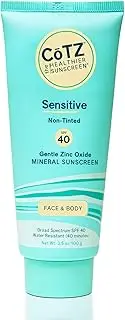 COTZ Sensitive Non-Tinted Zinc Oxide Mineral Sunscreen for Body and Face; Broad Spectrum SPF 40; 3.5 oz / 100 g