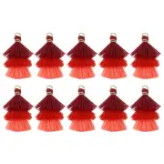 10PCS Tiny Tri-Layered Tassels Bohemian Keychains (Wine Red/Red/Light Red)
