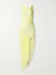 [Christopher Esber] Christopher Esber - Galathea Lace-trimmed Draped Mesh Gown - Pastel yellow - UK 6 UK 6 Yellow