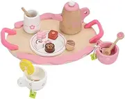 predolo Toddlers Tea Set Teapot Cups Tray Pretend Play Playset for Girls Age 3 4 5 6