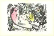 MARC CHAGALL Reverie 15" x 22" Lithograph 1969 Modernism Black & White, Pink, Ye