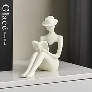 TIMEBUS Modern Thinker Statues for Home Decor Living Room, Beige Reading Sculpture Shelf Decor Accents, Minimalist Abstract Statue for Bookshelf Coffee Table Office Home Library, Gifts for Bookworms
