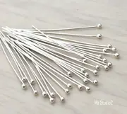 50pc 24 gauge Ball dot bead head pin headpins 925 sterling silver1.5" F24s