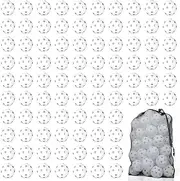 Coopay 100 Pack Baseball Practice Baseballs Plastic Hollow Soft Balls with a Drawstring Bag for Hitting, Baseball Training Indoor Outdoor Use (White)