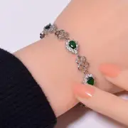 Tsavorite, Cubic Zirconia Gemstone 925 Sterling Silver Tennis Bracelet 7.99" B45