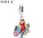 NWT MULA 925 Silver Plated Creative Colorful Vibrant Parrot Bird Flower Charm