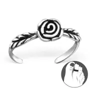 TJS 925 Sterling Silver Toe Ring Rose Flower Leaf Leaves Adjustable Oxidised