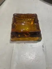 Vintage Glass Ashtray Amber Yellow Modern Retro