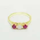 1.16 Carat Natural Ethiopian Opal and Ruby 14k Yellow Gold Trilogy Gems Ring