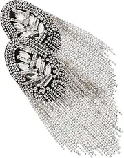 Veemoon 1 Pair Silver Tassel Epaulet Shoulder Badge Decor Rhinestone Fringe Shoulder Mark for Suit Durable Lightweight Costume Accessory Design for Stylish Outfits