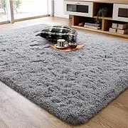 Ompaa Soft Fluffy Area Rug for Living Room Bedroom, 4x6 Grey Plush Shag Rugs, Fuzzy Shaggy Accent Carpets for Kids Girls Rooms, Modern Apartment Nursery Dorm Indoor Furry Decor