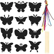 Angoily 12Pcs Butterfly Shaped Scratch Paper Kit for DIY Crafts Creative Party Decoration Fun Art Activity Hand Eye Coordination Imagination