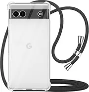 [YESPURE] for Google Pixel 6a Lanyard Strap Case Adjustable Cord Neck Shoulder Crossbody Clear Mobile Phone Cover Durable Soft Slim Fit Cover Women Shockproof Phone Case for Pixel 6a - Black