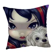 Faces of Faery #41 Girl with Adorable Maltese Dog Cushion Cover
