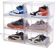 [fohoa] Minimalist Clear Plastic Rectangular Shoe Box, 6 Pack, 33x28.5x19cm, Magnetic Door, Stackable, See-through, Durable, 6 Count, Shoe Storage Organizer