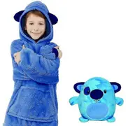 Soft Kids Boy Pets Teddy Bear Nightwear Warm Hoodie Blanket Sweatshirt Ty Blue One Size