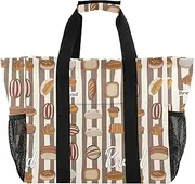 [sanluoli] Tote Bag Foldable Large Beach Bag With Compartments Canvas Carrying Tote, Brown Bread, 1 size