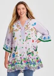 [Virtuelle] Taking Shape Natural Floral Stripe Tunic Size 12 in Print, Viscose - Plus Size Women's Tops & T Shirts Print