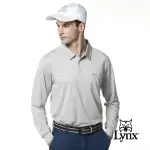 【LYNX GOLF】男款吸濕排汗抗UV胸袋款素面LYNX繡花長袖POLO衫/高爾夫球衫(灰色)