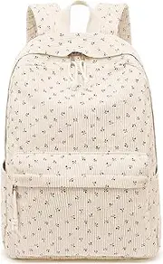 [Bluboon] Backpack for School Girls Backpack Cute Corduroy Bookbag Kids Backpack Laptop Backpack Gifts for Women, Beige Corduroy Small Floral, Custom, Modern