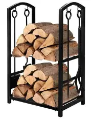 [Traderight] Firewood Rack 4 Fireplace Tool Log Wood Steel Large Holder Storage in Black