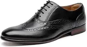 ZJSCNBE British Brock Carved Men's Shoes Genuine Leather Breathable Brown Business Large Size Men's Dress Shoes Wedding Shoes(Black,41)