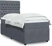 vidaXL Box Spring Bed with Mattress and LED Lights - Velvet Upholstery - Dark Grey - King Single Bed - Bedroom Furniture Set