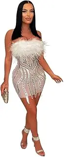 [RanRui] Sparkly Mini Dresses for Women Fashion Mao Mao Tube top Hip Skirt Fashion Dress, White, Small