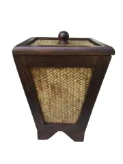 Wood Waste Basket Dust Bin Weaving Bamboo for Bedroom, Bathroom, Living Room