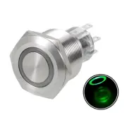 Momentary Metal Push Button Switch 22mm Mounted Dia DPDT 2NO 2NC 24V Green LED