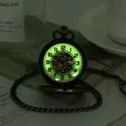 Mens Skeleton Pocket Watch Mechanical Hand Winding Luminous Full Hunter Skeleton