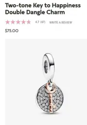 Authentic Pandora #783236C01 Two-tone Key to Happiness Double Dangle Charm Rose