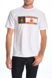 Volcom Surf Men's XL Cotton Short Sleeve Tee T-Shirt White Tahiti Flag
