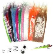 Greatfishing 12packs Mix Color Long Fiber Fly Tying Materials Craft Fur Streamer Bait Fish Fly Tying Material Furable Fiber Furable Soft Synthetic Fiber Bait Fish Salt Water Patterns Tail and Wing