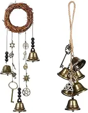 Jetec 2 Pieces Witch Protection Door Hangers Wind Chimes Wreath Handmade Hanging Bells Wiccan Magic for Home Doorknob Witchcraft Decorations (Novel Style)