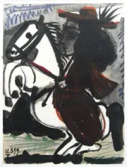 PABLO PICASSO Cavalier 14.5" x 10.5" Lithograph 1959 Cubism Black & White, Brown